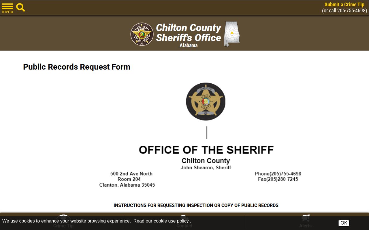 Chilton County Sheriff public records request form and submission instructions