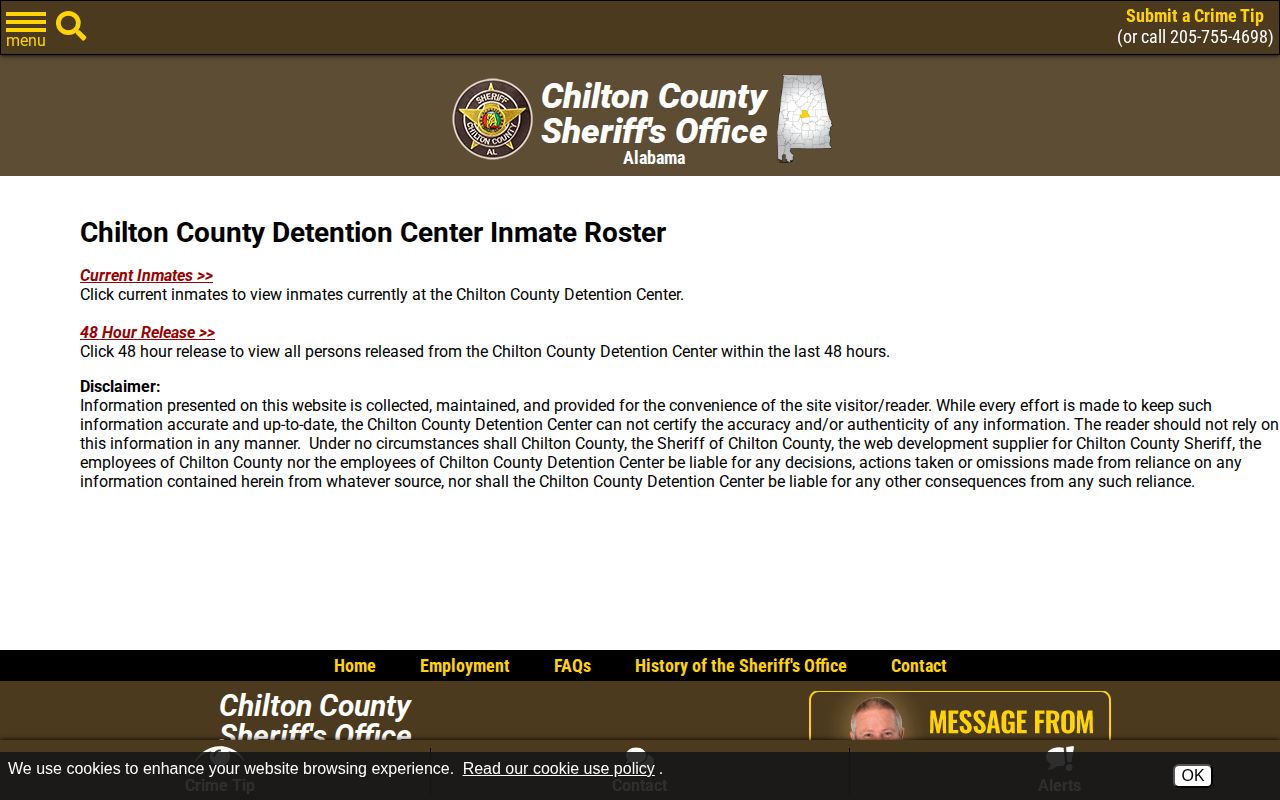 Chilton County Sheriff roster chooser for current inmates and 48 hour releases